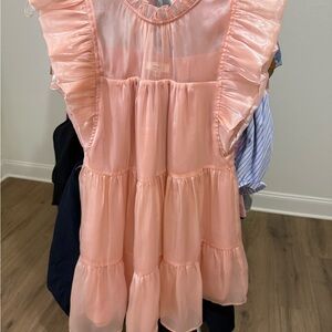 entro Peach Pink Ruffled Tiered Chiffon Dress